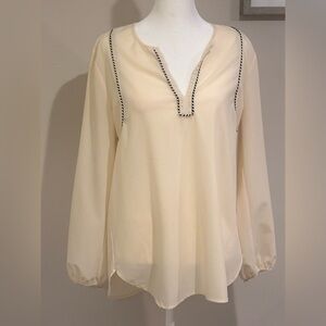 J. Crew Cream Blouse with Black Trim
